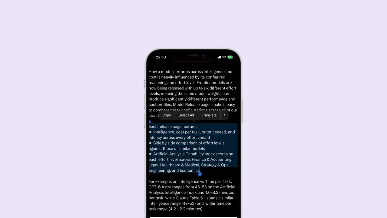 Text selected on iPhone for a WinSend Shortcut