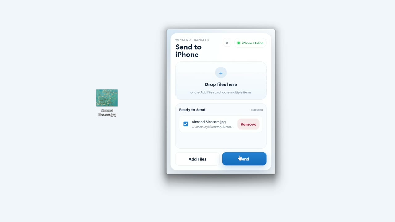 Windows file ready to send to iPhone