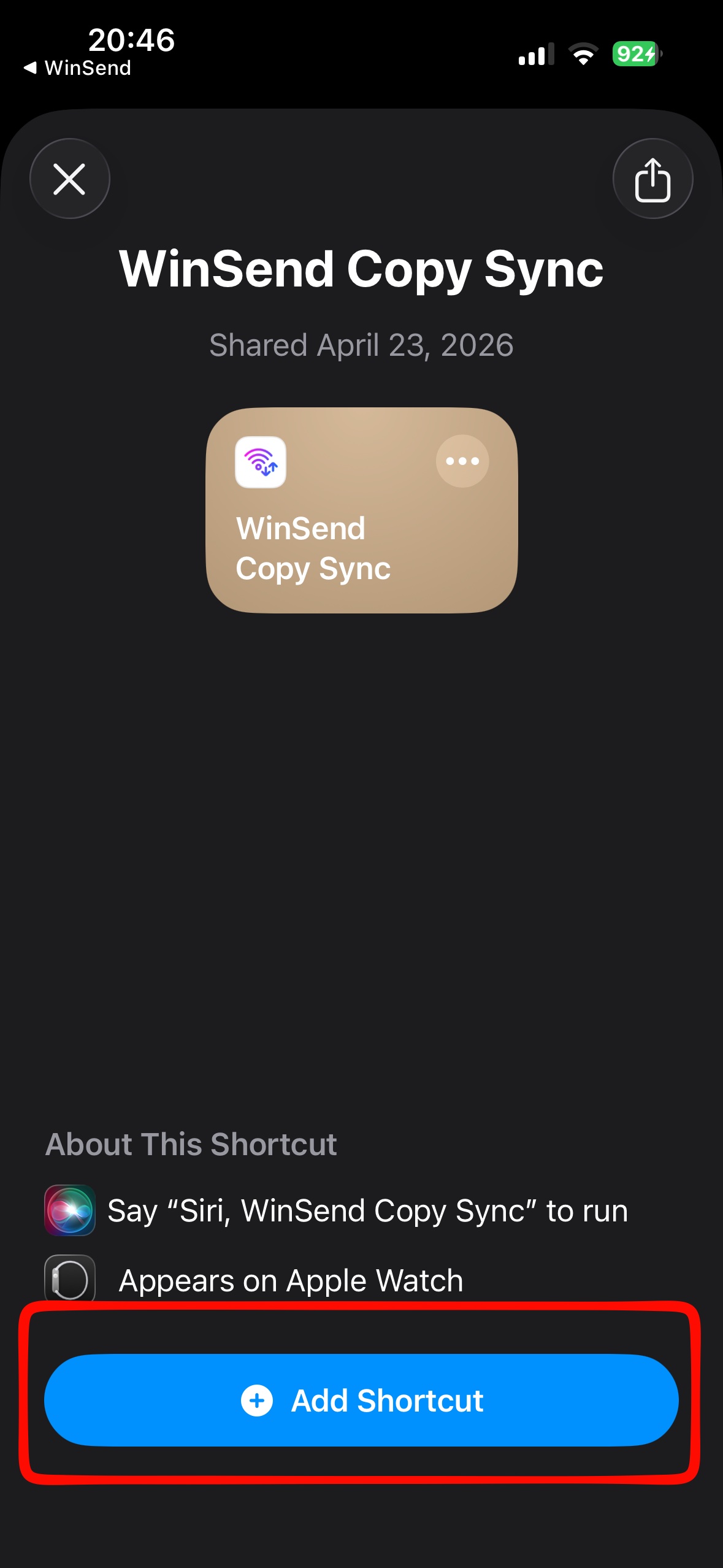 Add shortcut step 1