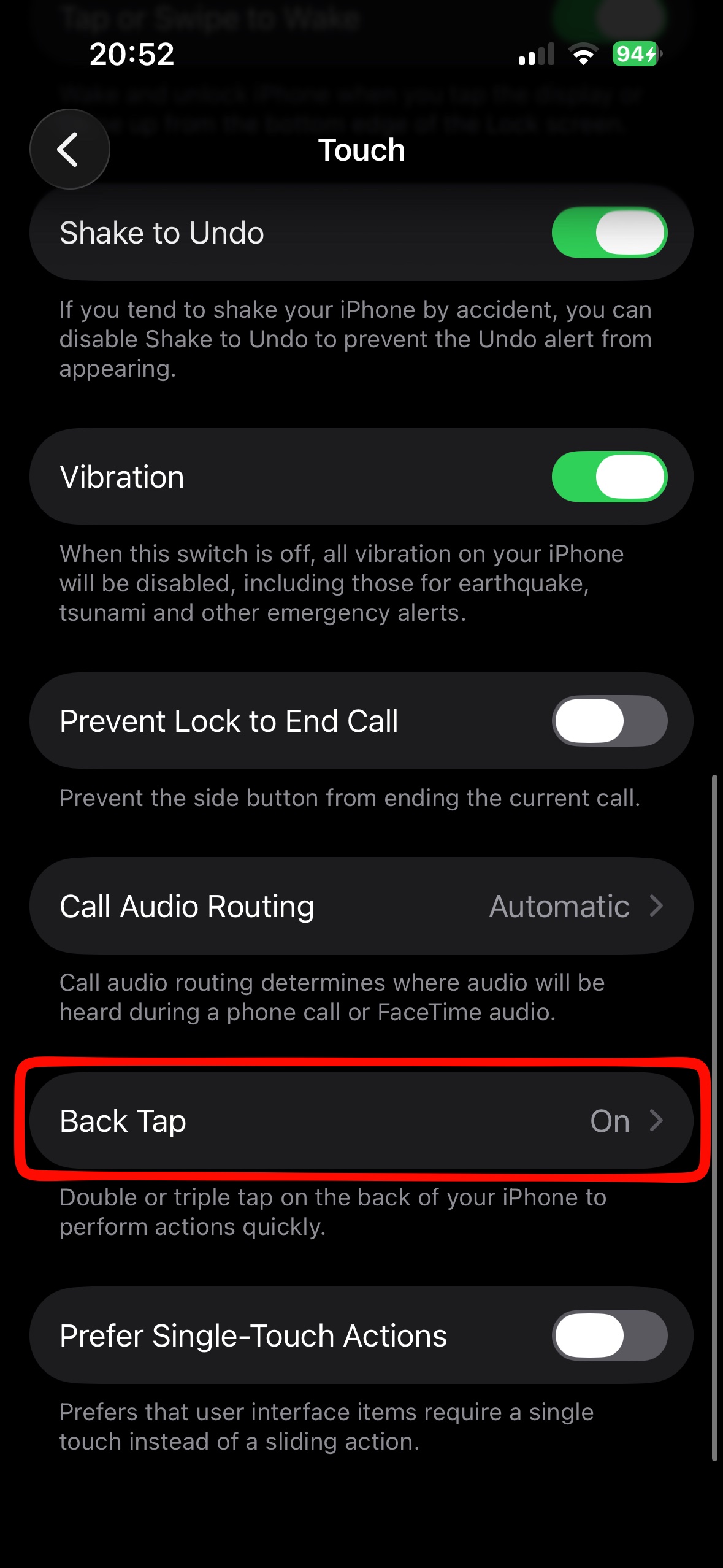 Setup back tap step 3